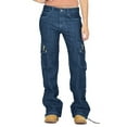 thumbnail image 6 of ZHOGXU Women Jeans With Pockets Solid Color Button Straight Fit Wide Leg Fashion Comfortable Denim Cargo Pants Trousers For Daily Wear,Dark Blue,Xxxxl, 6 of 8