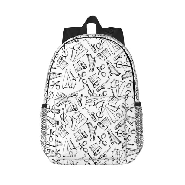 Easygdp Black White Music Mochila Ligera de 15 Pulgadas para Estudiantes, Mochila Cómoda para la Escuela y Viajes, Correas Ajustables