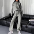 thumbnail image 5 of Women's Sweatsuits 2 Piece Outfits Long Sleeved Solid Color Crew Neck Classic Lines Versatile Casual Drawstring Straight Through Winter Gray Sweatpants with Pockets ( L ), 5 of 9