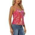 thumbnail image 4 of INSPIRE CHIC Women's Sequin Spaghetti Strap Crop Camisole Tank Tops L Pink Holographic, 4 of 6
