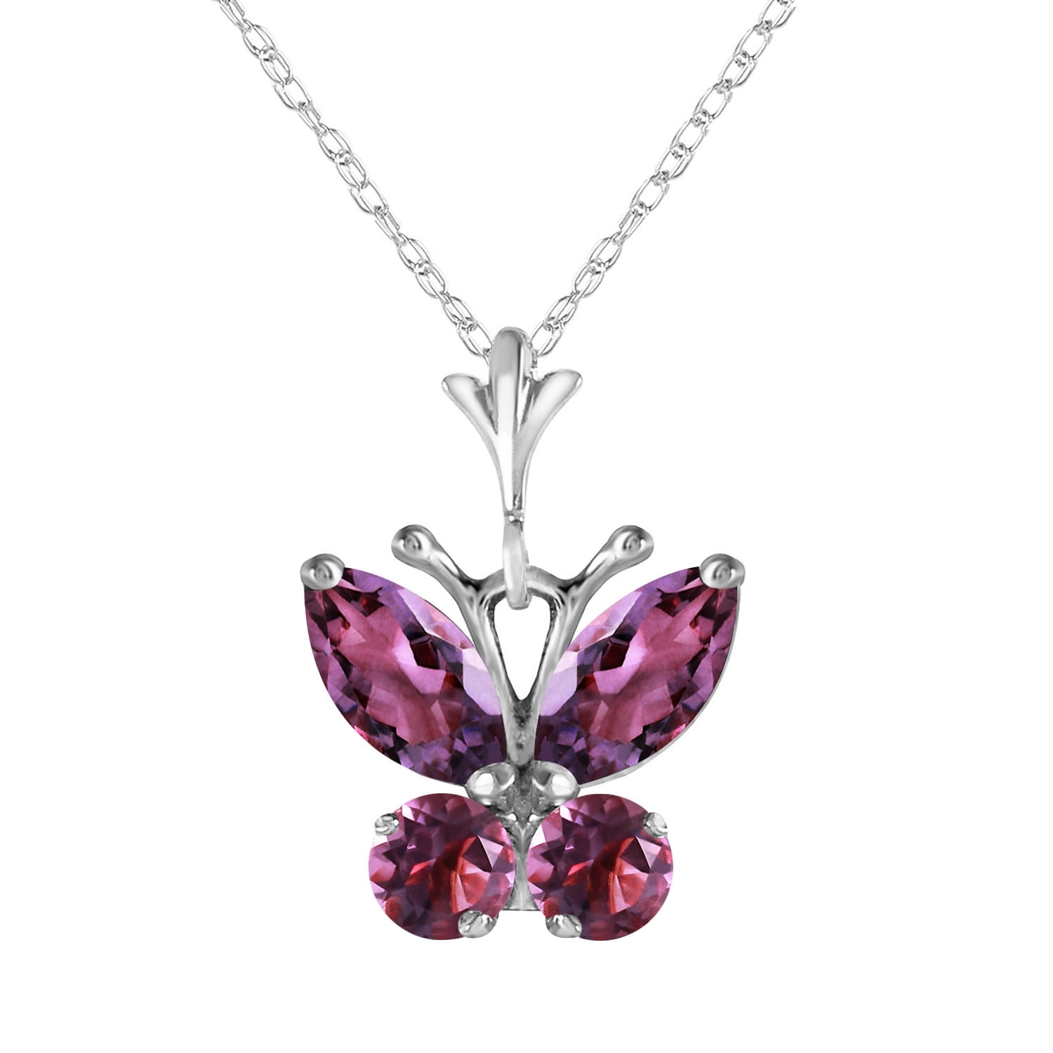 Galaxy Gold 14K Solid Gold 0.6 Carat Natural Amethyst Butterfly Necklace for Women - White Gold Fine Jewelry