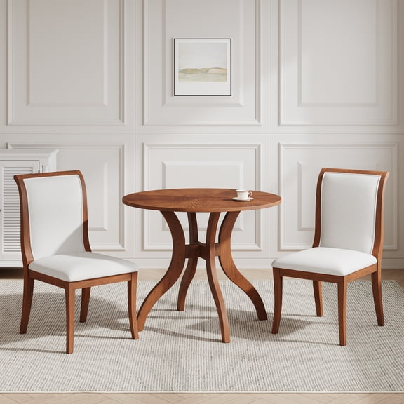 Moon River 3-Piece Dining Set - Walnut Finish Round Table & 2 Chairs, Farmhouse Kitchen Table Set, 39.4" Table, White/Walnut