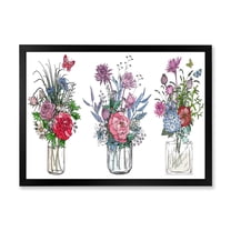 Designart 'Transparent Vases With Bouquets of Wildflowers I' Farmhouse Framed Art Print