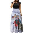 thumbnail image 1 of SMihono Robe d'Été pour Femmes 2024 Grande Taille Manches Courtes Imprimé de Noël Style Vacances Grande Longue Jupe Manches Courtes Col Rond Robe en Liquidation à Moins de 10!, 1 of 4