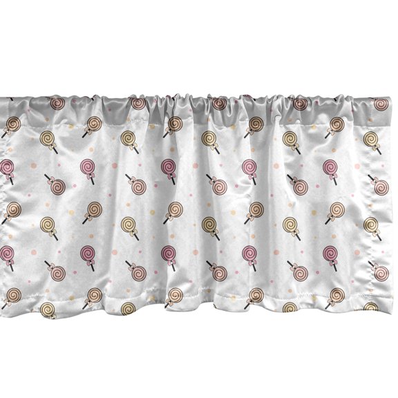 Ambesonne Cartoon Valance Pack of 2, Lollipop Candies on Dots, 54"X18", Peach Pink and White