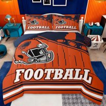 jejeloiu Rugby Sports Full Size Comforter Sets,Orange Deepblue Bedding Sets For Boys Teens Reversible 3 Pieces