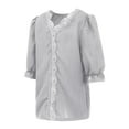 thumbnail image 5 of GiLiling Girls Linen Shirt Puff Short Sleeve Lace V Neck Blouse Summer Elegant Oversized Lightweight Top for Tween Teens (Grey, 5-6 Years), 5 of 9