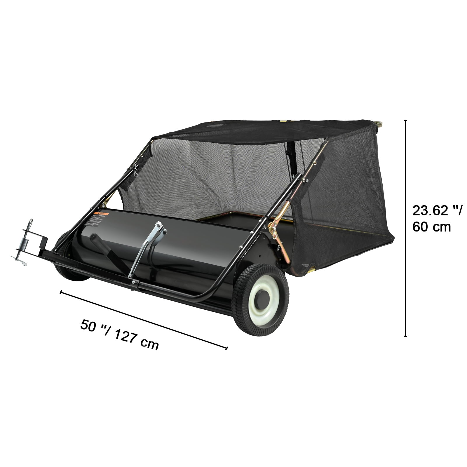 KFFKFF Tow-Behind Lawn Sweeper, 50-inch Pull-Behind Grass and Leaf Collector, 26 cu. ft High-Capacity Yard Sweeper with Adjustable Height for Lawn, Garden, and Farm Maintenance