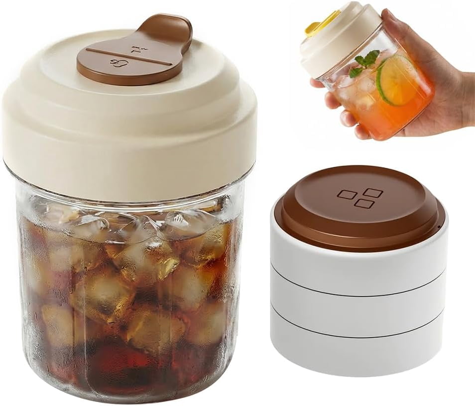 2-in-1 Ice Cube Bottle with Built-in Ice Tray, Portable Design for Iced Coffee (yellow)
