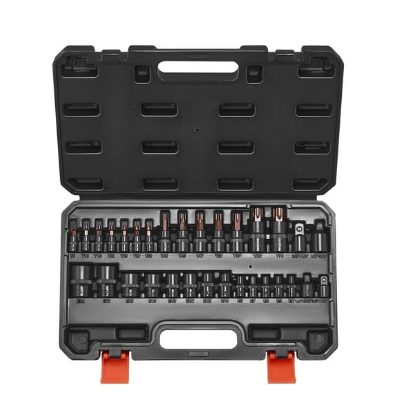 VEVOR Torx Bit Socket and External Torx Socket Set, 31-Piece T8-T70 and E4-E24,S2 Alloy Steel and Cr-V Steel, 1/4 in, 3/8 in, and 1/2 in Drives, with Adapter and Enhanced Storage Case, for Automotive