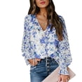 thumbnail image 2 of Blusa de mujer con mangas acampanadas y botones, estampado floral, corte holgado, informal, Top de manga larga para citas y viajes, 2 of 6