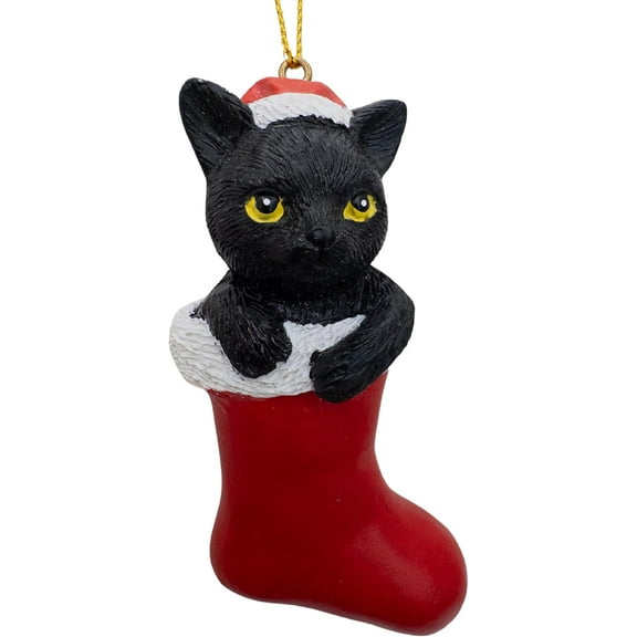 Black Cat in Red Santa Claus Stocking Christmas Tree Ornament