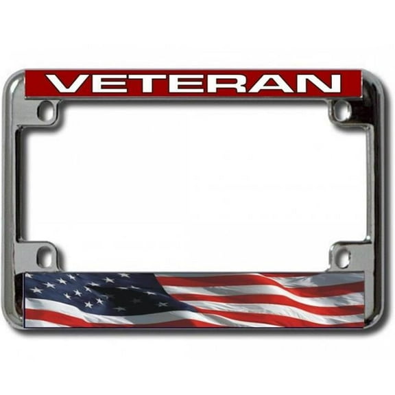 212 Main LPO4572 4 x 7 in. Veteran Wavy American Flag Chrome Motorcycle License Plate Frame