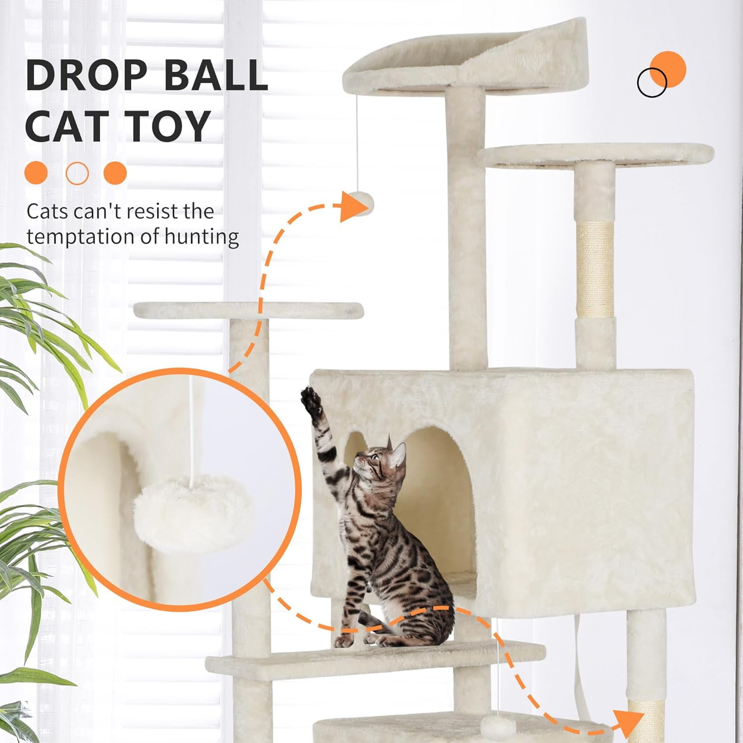 Bestpet 81in Cat Tree Tower for Indoor Cats,Multi-Level Cat Furniture Activity Center with Cat Scratching Posts Stand House Cat Condo with Funny Toys for Kittens Pet Play House,Beige