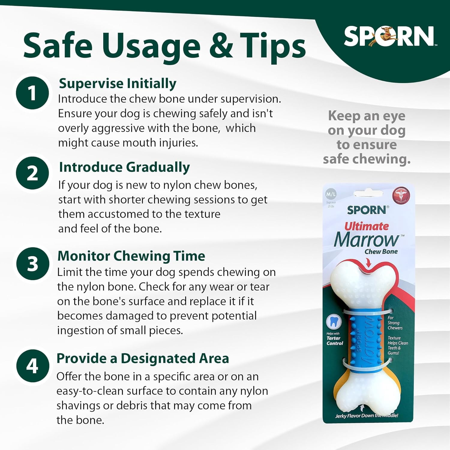 Sporn Ultimate Marrow Dog Chew Bones for Aggressive Chewers, Jerky Flavor Dog Chew Toys for Medium Dogs, Made with Tough Nylon