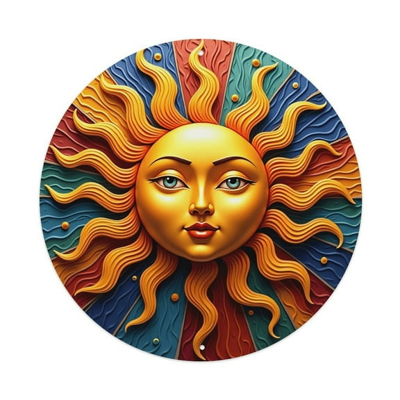 Vintage Wall Decor Sun Face Sunflower Wall Plaque Sign Round Metal Tin Sign Round Welcome Door Hanging, Suitable for Home Garden Kitchen Bar Cafe Restaurant Garage Wall Decor 8x8 Inch