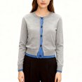 thumbnail image 2 of HongQid Women's Cropped Cardigans, Cotton Knit Long Sleeve Tops Crew Neck Ribbed Cardigan Open Front Button Down Sweaters, 2 of 9