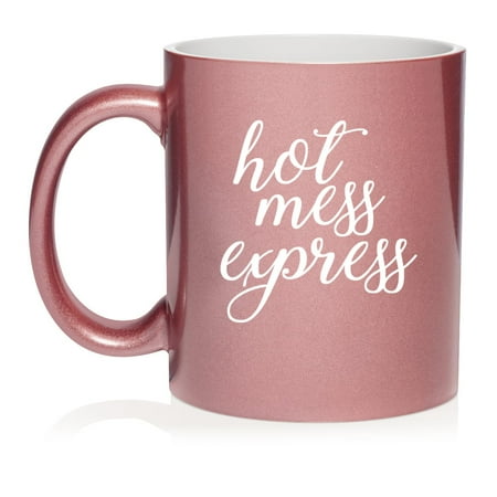 

Hot Mess Express Funny Ceramic Coffee Mug Tea Cup Gift for Her Him Friend Coworker Wife Husband (11oz Rose Gold)