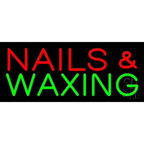Red Nails and Green Waxing LED Neon Sign 6 x 15 - inches, Black Square Cut Acrylic Backing, with Dimmer - Bright and Premium built indoor LED Neon Sign for Spa interior decor and storefront.