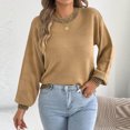 thumbnail image 2 of Qiopertar Women's Sweater Knitted Round Neck Long Sleeve Casual Loose Tops Fall Winter Basic Pullover Khaki S, 2 of 7
