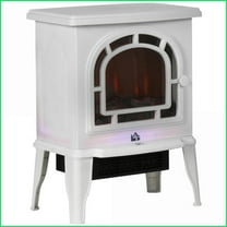 Electric Fireplace Stove, Freestanding with Realistic LED Flame, Adjustable Temp, Overheat Protection | White | Steel