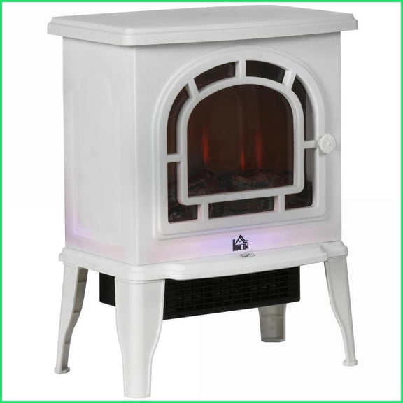 Electric Fireplace Stove, Freestanding with Realistic LED Flame, Adjustable Temp, Overheat Protection | White | Steel