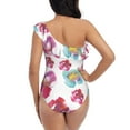 thumbnail image 5 of Uemuo Watercolor Flowers Print Women's One Piece Swimsuit Asymmetrical Neck Bathing Suit One Shoulder Side Cutout Ruffle Swimwear-Large, 5 of 6