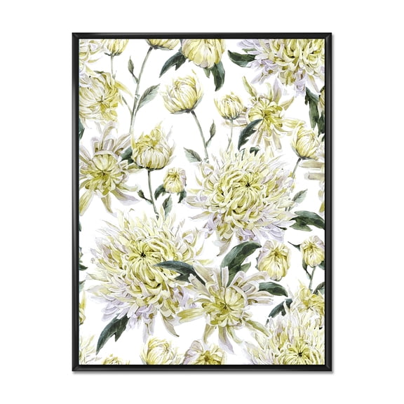 Designart 'Ancient Yellow Chrysanthemus I' Traditional Framed Canvas Wall Art Print