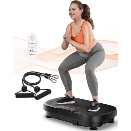 UPGO Vibration Plate Exercise Machine, Lymphatic Drainage Machine, Whole Body Workout Vibration Platform w/ 2 Resistance Bands for Weight Loss, Toning & Wellness-Black