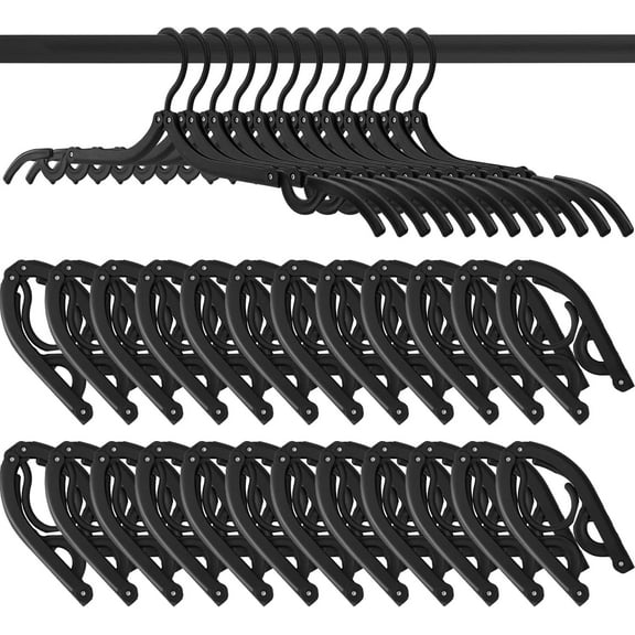 24PCS Travel Hangers,Portable Folding Clothes Hangers,Black Foldable Hangers Lightweight Travel Accessories,Non-Slip Folding Hangers for Clothes,Foldable Clothes Drying Rack for Travel and Home