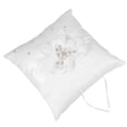 thumbnail image 2 of FELTECHELECTR Cojín para anillos de boda de 20 x 20 cm con flores de perla (flor blanca), 2 of 6