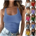 thumbnail image 7 of Summer Savings WTXUE Womens Summer Tops, Plus Size Going Out Tops for Women Ribbed Tank Tops Slim Shirts Solid V-Neck Sleeveless Sleeveless Outerwear Tank Top, Yellow, 7 of 7