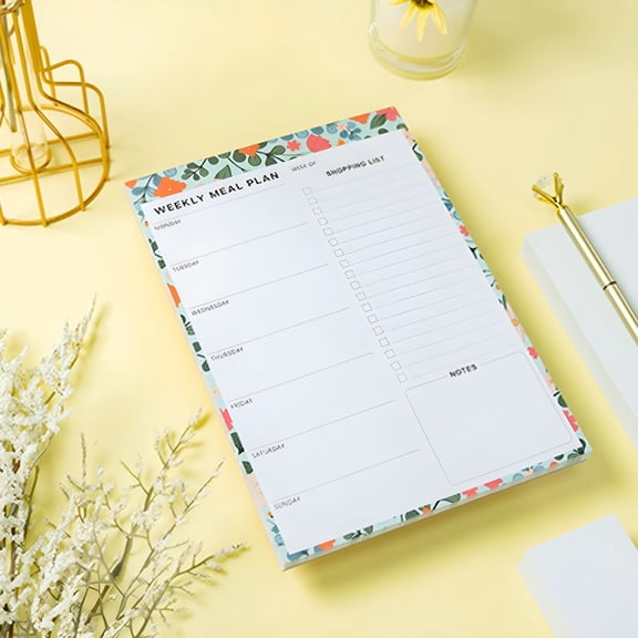 CCOCC Meal Planner Floral Theme Fridge Magnet Magnetic Removable Weekly Planner Notepad Fitness Menu Recipe List Easy To Tear Off Suitable for Kitchen Gym,Green