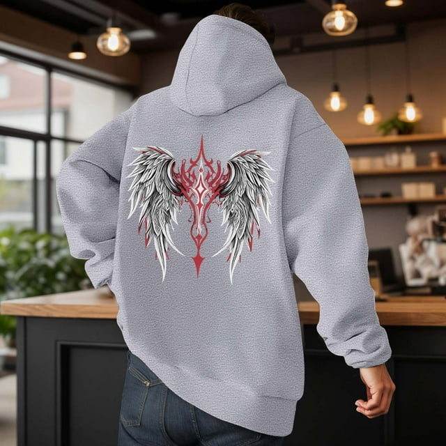 MHFRRA Sudadera con Capucha Informal con Estampado de Alas de Ángel de Invierno, Sudadera con Forro Suave, Sudadera Acogedora con Bolsillo Frontal para Exteriores Multicolor