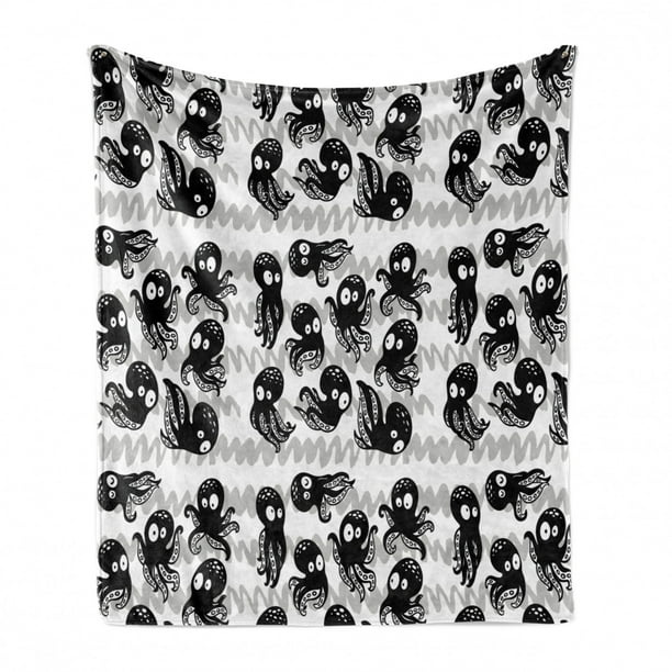 Octopus Soft Flannel Fleece Blanket, Cartoon Ocean Animals in Various Expressions Sleepy Curious Zigzag Backdrop, Cozy Plush for Indoor and Outdoor Use, 70 Octopus Soft Flannel Fleece Blanket, Cartoon Ocean Animals in Various Expressions Sleepy Curious Zigzag Backdrop, Cozy Plush for Indoor and Outdoor Use, 70
