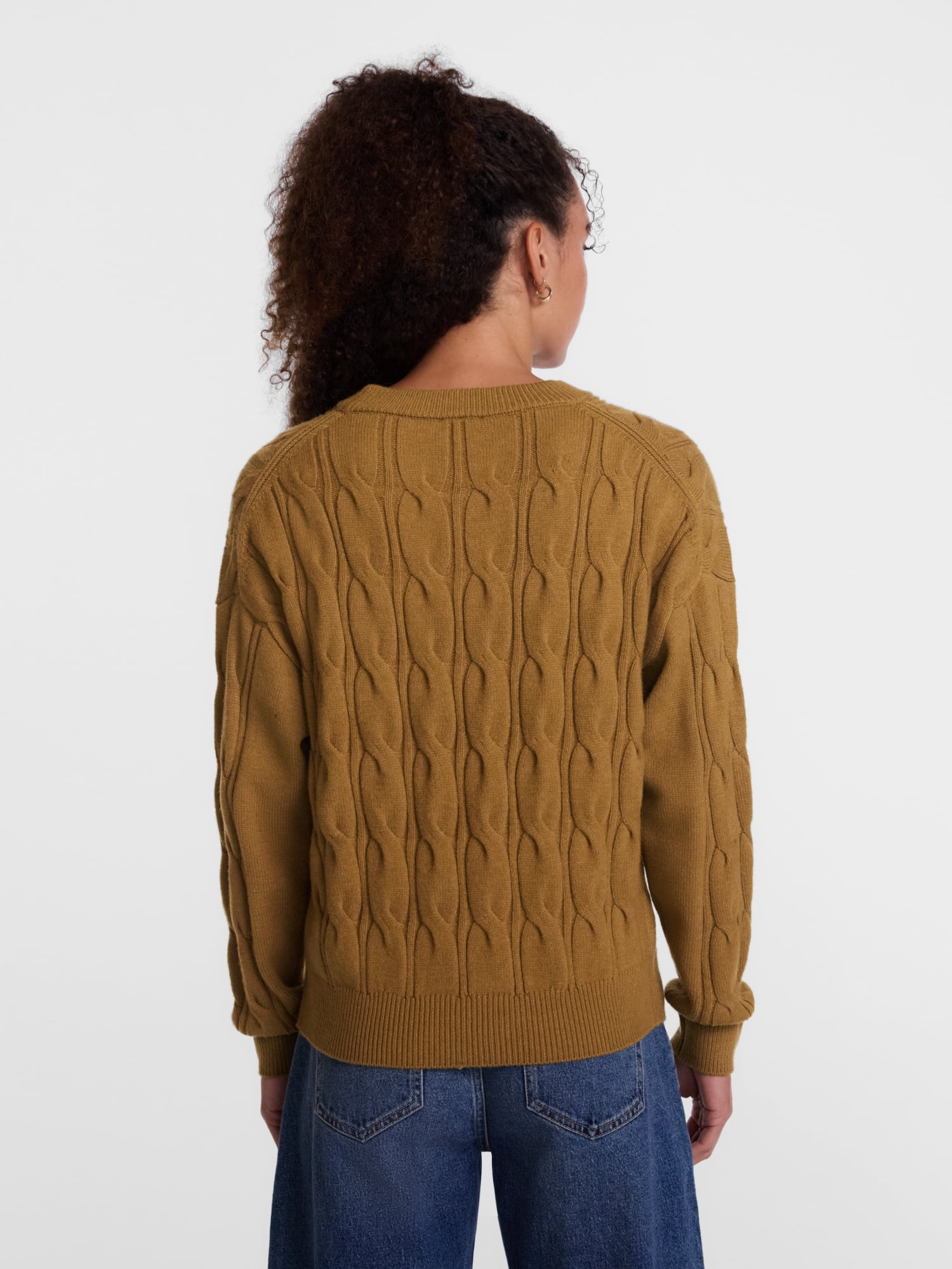 Scenario Women's Crewneck Cable Knit Mid-weight Sweater, Sizes XS-XXXL