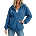 thumbnail image 6 of Oversized Hoodies for Women Sevevn Fashion Casual Solid Color Fleece Hooded Half-Zip Oversized Fleece Hoodie Winter Sweatshirt with Pockets Blue L, 6 of 7