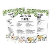 Inkdotpot 50What'sIn Your PhoneBaby Shower GameCards Safari Jungle Animals Activity CardsPartyIdea Baby Shower Party Supply