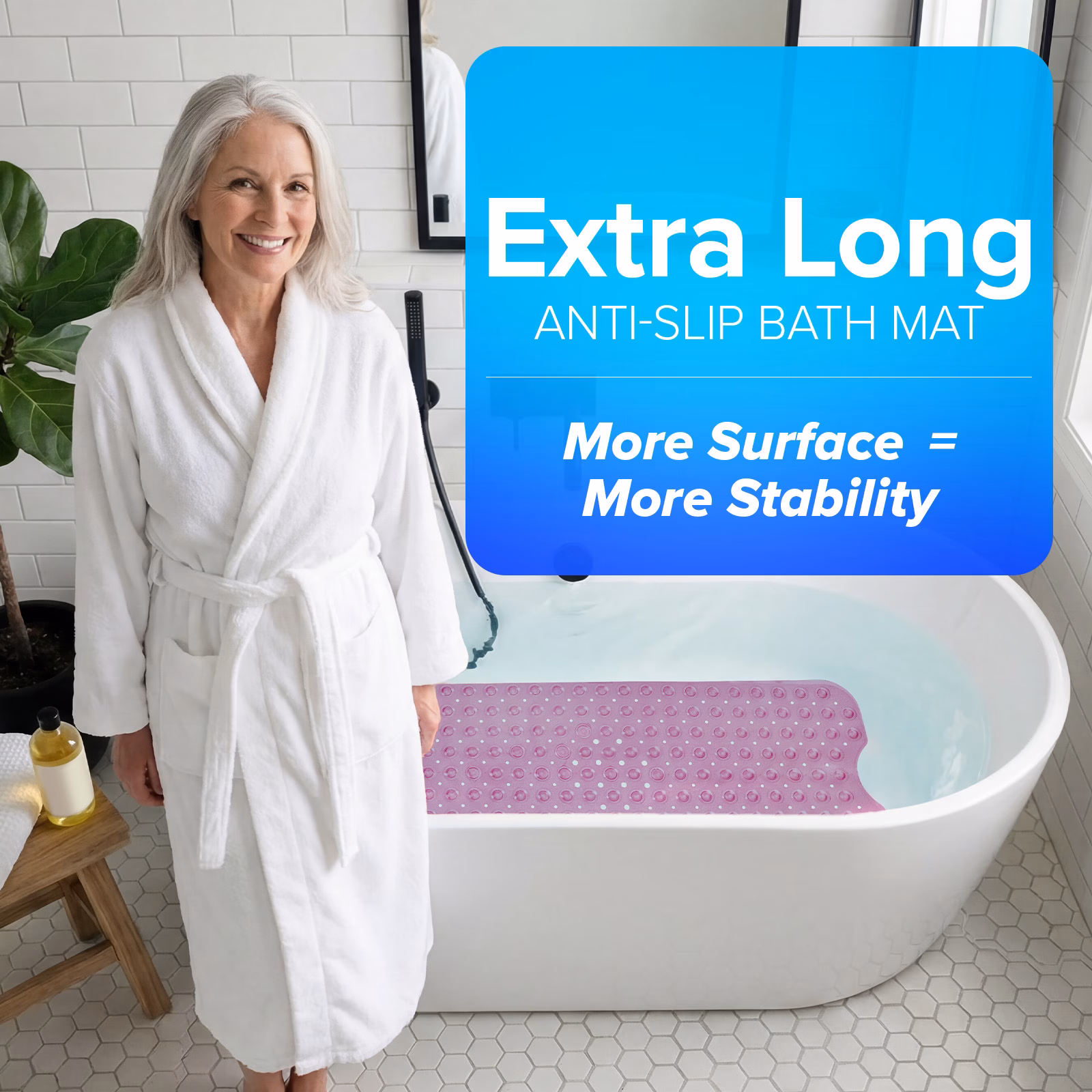 thumbnail image 5 of SlipX Solutions Bathtub Mat Non Slip 39 x 16, Extra Long Bathroom Shower Mat, Suction Cups, 5 of 8