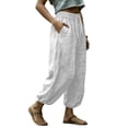 thumbnail image 3 of Bovxnpu Womens Cotton Linen Pants Loungewear Pant Beach Work Trousers Women Linen Like Pants Solid Drawstring With Pockets Ankle Curved Leg Pants, 3 of 6