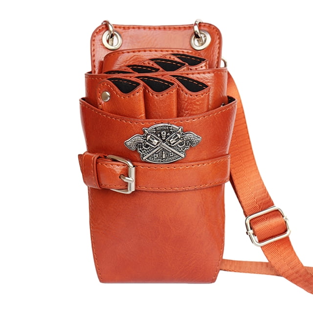 Soidarity Cinturón de herramientas de peluquería de PVC, bolsa de tijera multifuncional protectora portátil para peluqueros masajeadores Naranja
