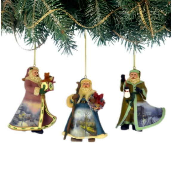 The Ashton-Drake Galleries Santas Ornament Collection Issue #33 Painter of Light Artistry Three Dimensional Elegance with Elaborate Detailing Christmas Decoration Set of 3 by Thomas Kinkade 12-inches