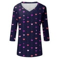 thumbnail image 4 of Fgvctg Valentine's Day 3/4 Length Sleeve Womens Tops Casual V Neck Top Plus Size Date Night Pullover Shirts Cute Cute Love Heart Print Half Sleeve Blouse Dark Purple XL, 4 of 6