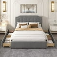 thumbnail image 2 of Queen Size Platform Bed with 4 Storage Drawers, Upholstered Velvet Bed Frame with Classic Headboard, Wood Slat Support, No Box Spring Needed, Gray, 2 of 7