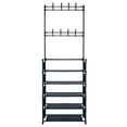 thumbnail image 1 of Hat 5 Tiers Metal Shoe Rack Hat Rack Adjustable Hall Tree with 16 Metal Hanger Hooks Side Cover for Entryway Bathroom Living Room Easy Assembly Black, 1 of 7