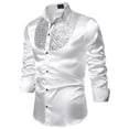 thumbnail image 2 of Tisuna Mardi Gras Men's Shirts Solid Color Slim Fit Turn Down Long Sleeve Top Blouse Comfort Fit Leisure Gentleman Carnival Disco Daily Wear T Shirt White Size Xxl, 2 of 4