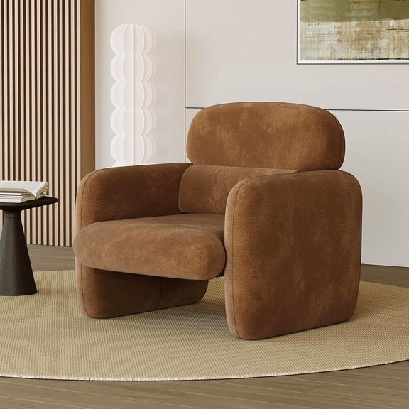 Modern Accent Chair, Wood Frame Sofa Chair, Comfortable Reading Armchair for Living Room, Bedroom, Apartment, Corner, Brown