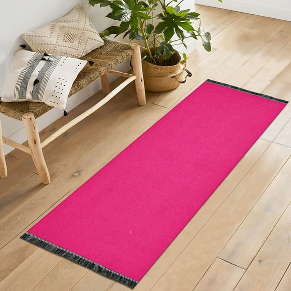 Ryvnso Deep Pink Bedroom Runner Rug 2'x6' Hallway Area Carpet Non Slip Entryway Mat with Tassels