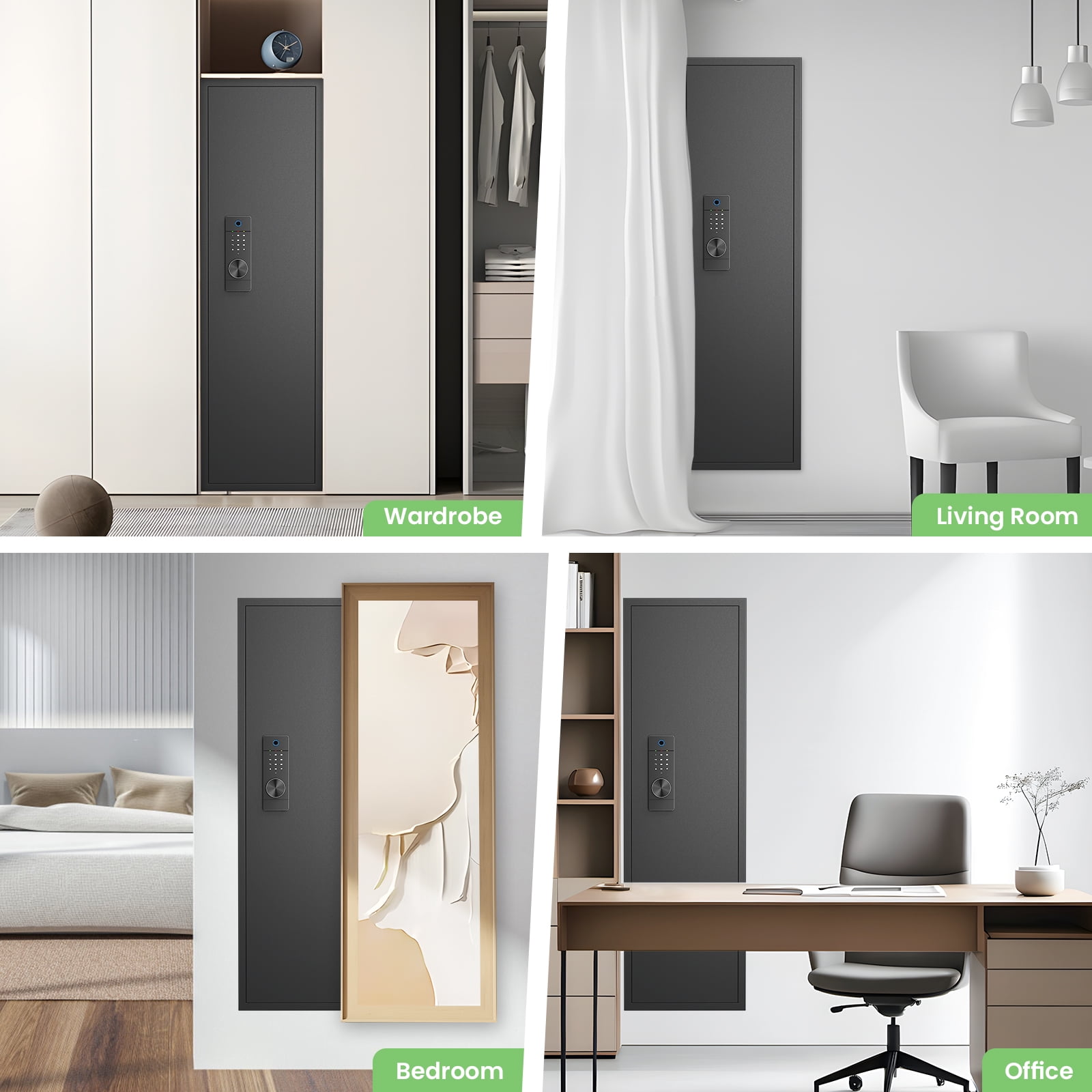 Silkight 53.15" 53.15" Wall Safe Between the Studs, Biometric Fingerprint Hidden Safe with Dual Alarm System and Silent Mode, Wall Gun Safe with 3 Adjustable Shelves and Magnetic Slot