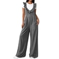 thumbnail image 4 of CHGBMOK Casual Summer Dressy for Women Ruffle Sleeveless Linen Jumpsuits with Pockets Wide Leg Pants, 4 of 7